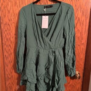 Zesica Green V-Neck Blouse